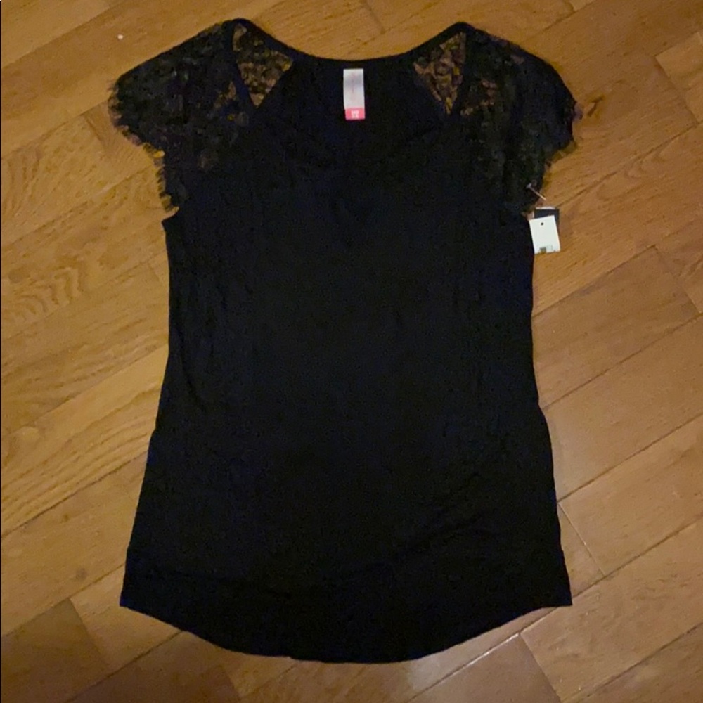 Black tee with lace sleeves